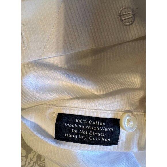 David Donahue White Cotton Ribbed Classic Fit Button-Up Mens Shirt 18/34-35 - Picture 9 of 11